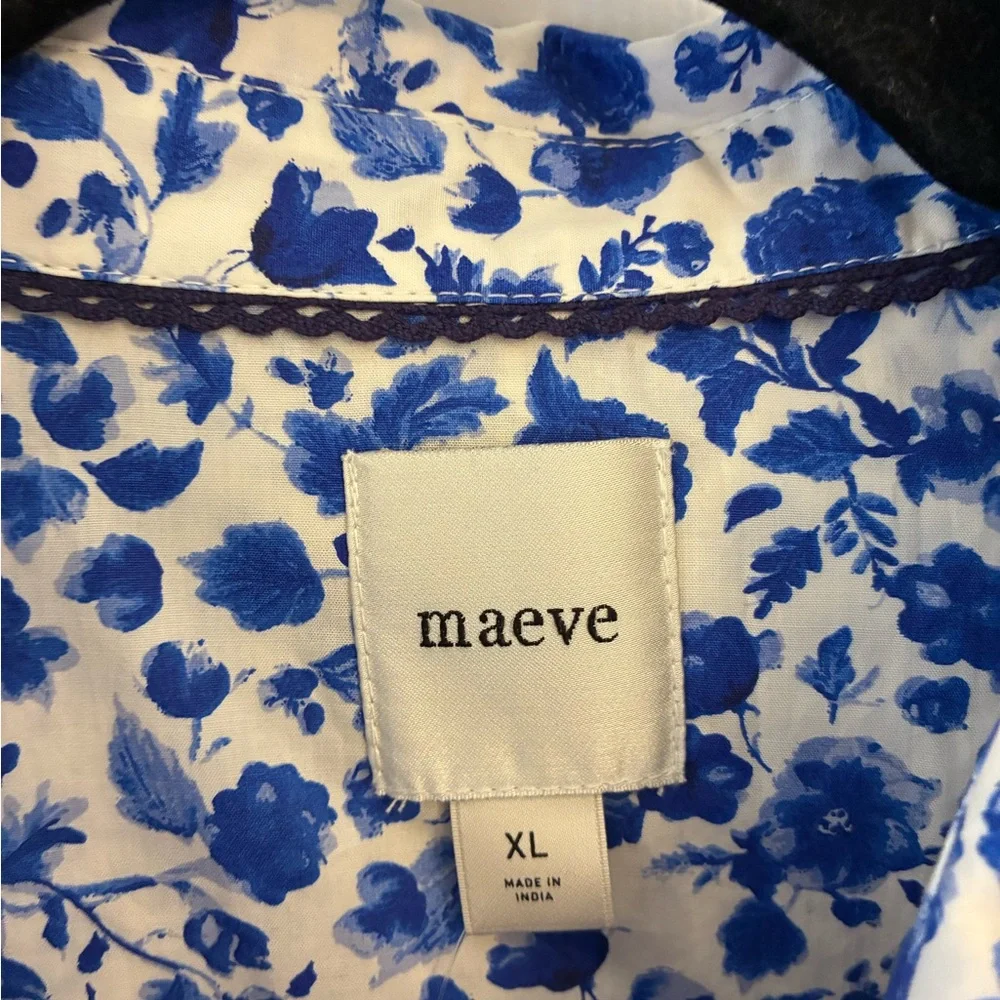 NWT Anthropologie Maeve Leandra Shirred Yoke Shirt Blue White Floral Cotton XL - Picture 5 of 11